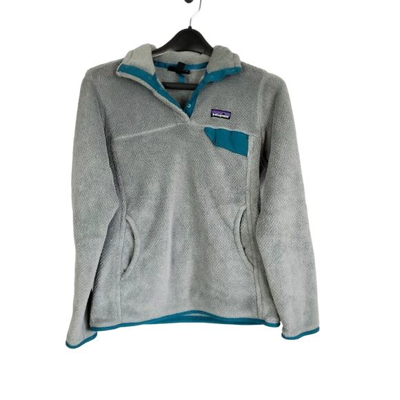 Patagonia Fleece Pullover Jacket Womens Medium Re Tool Gray Long Sleeve Snap T - Picture 1 of 15